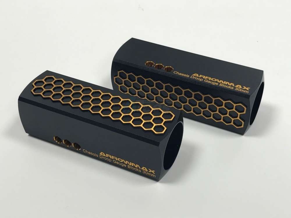 Arrowmax Miscellaneous All Chassis Droop Gauge Support Blocks 30mm 1/8 Off-Road Black Golden (2)