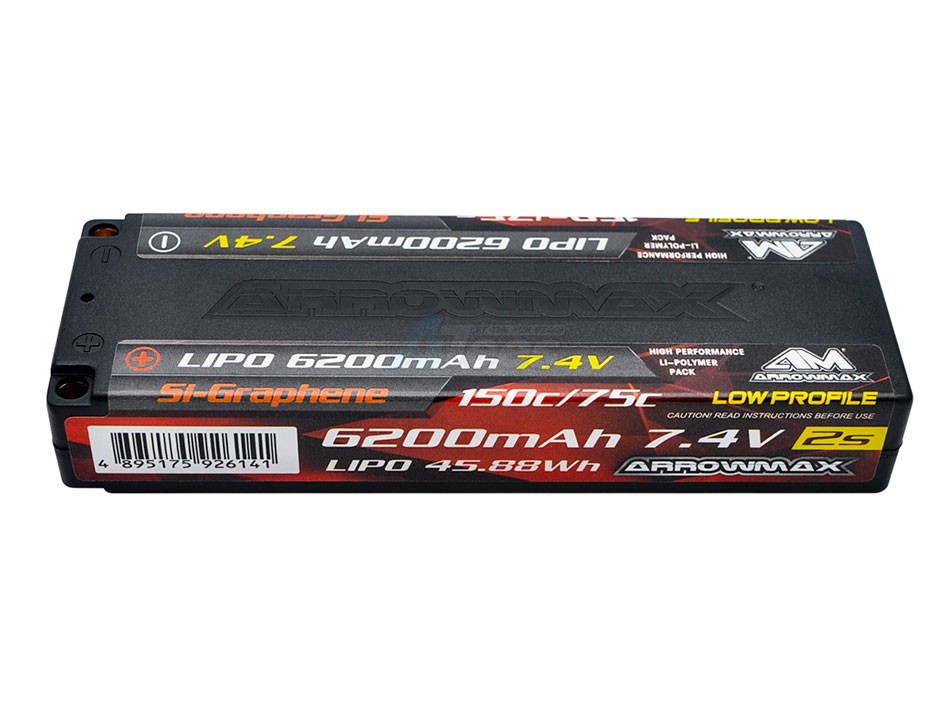 Arrowmax Miscellaneous All AM Lipo 6200mAh 2S TC Low Profile - 7.4V 75C Continuous 150C Burst (Si-Graphene)