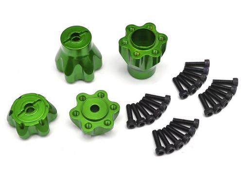 Boom Racing Axial Yeti Aluminum Front & Rear Wheel Hub Adapters - 2 Sets Green