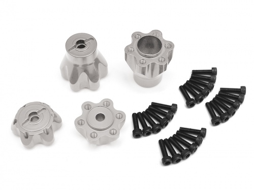 Boom Racing Axial Yeti Aluminum Front & Rear Wheel Hub Adapters - 2 Sets Silver