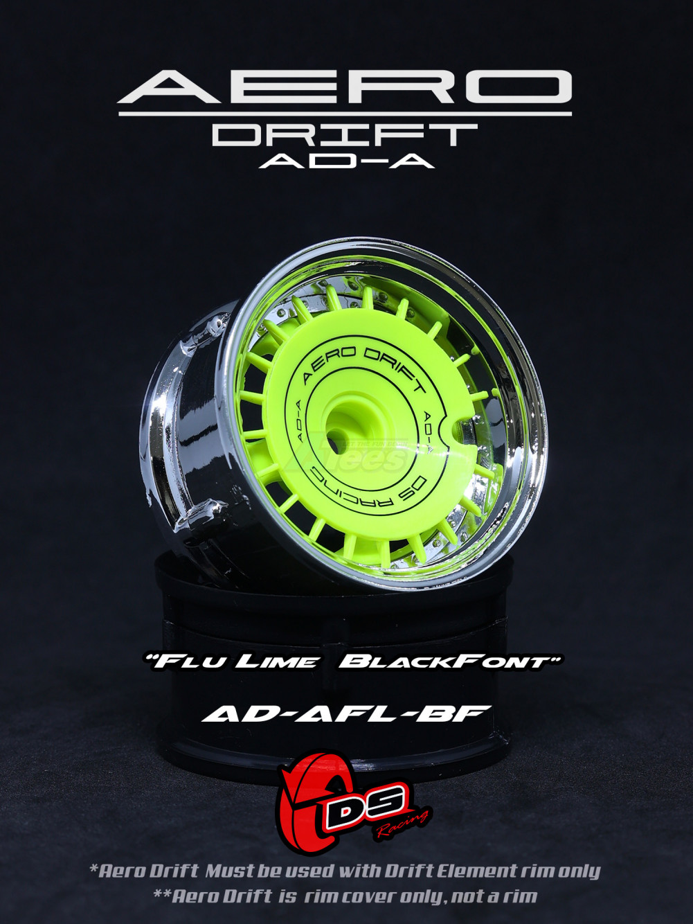 DS Racing Miscellaneous All Aero Drift Wheel Cover Sloped Flu Lime / Black Font for 1/10 RC Drift