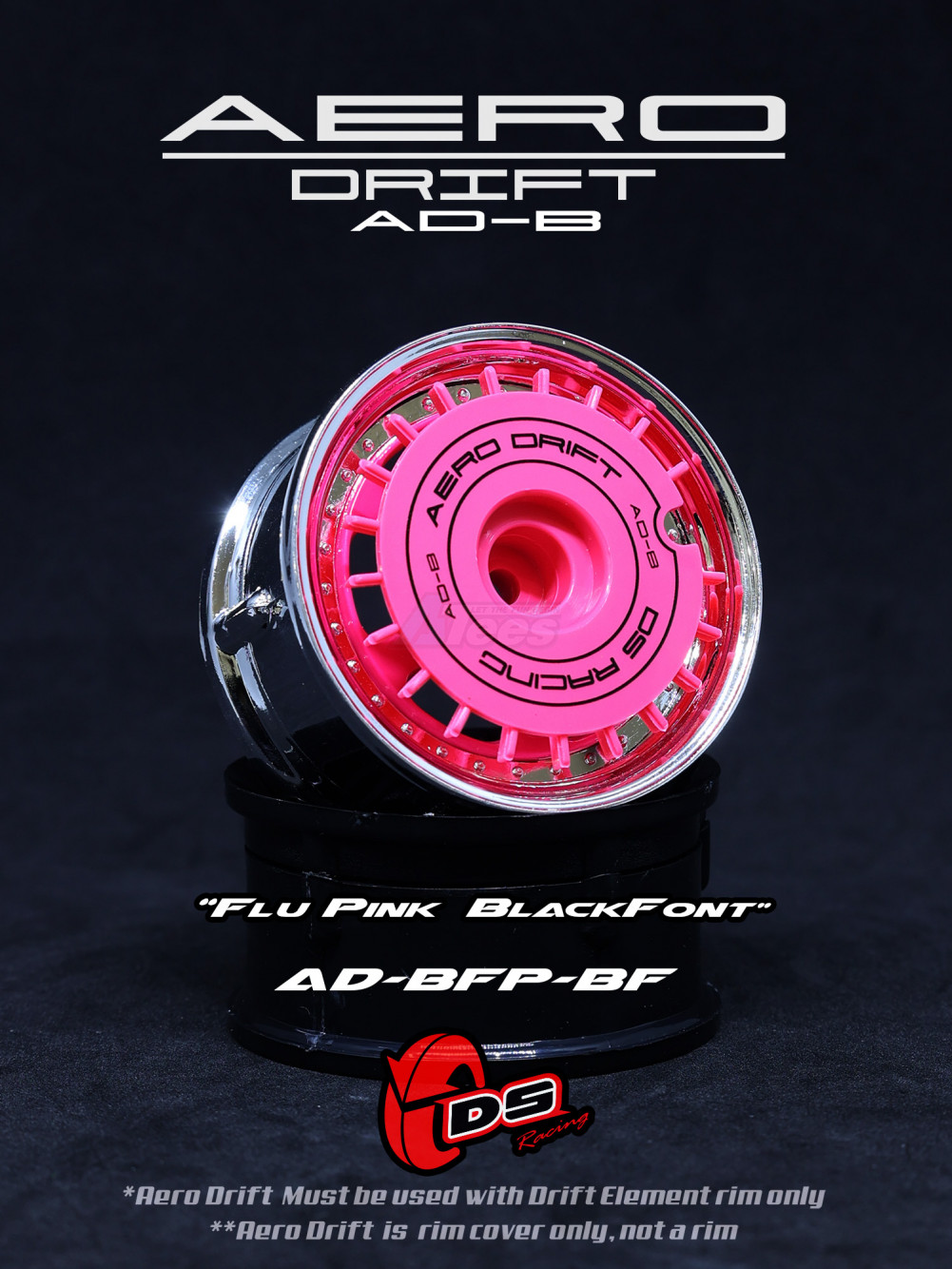 DS Racing Miscellaneous All Aero Drift Wheel Cover Flat Flu Pink / Black Fontf for 1/10 RC Drift