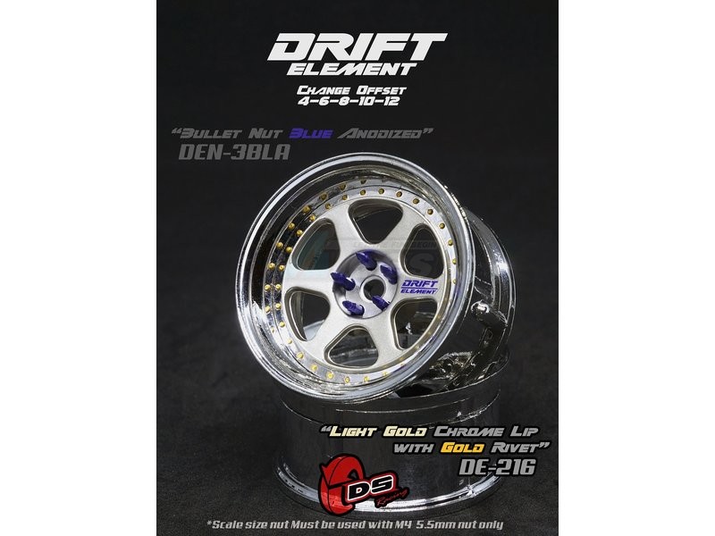 DS Racing Miscellaneous All Drift Element Wheel II - Adj. Offset (2) / Light Gold Chrome Lip with Gold Rivets