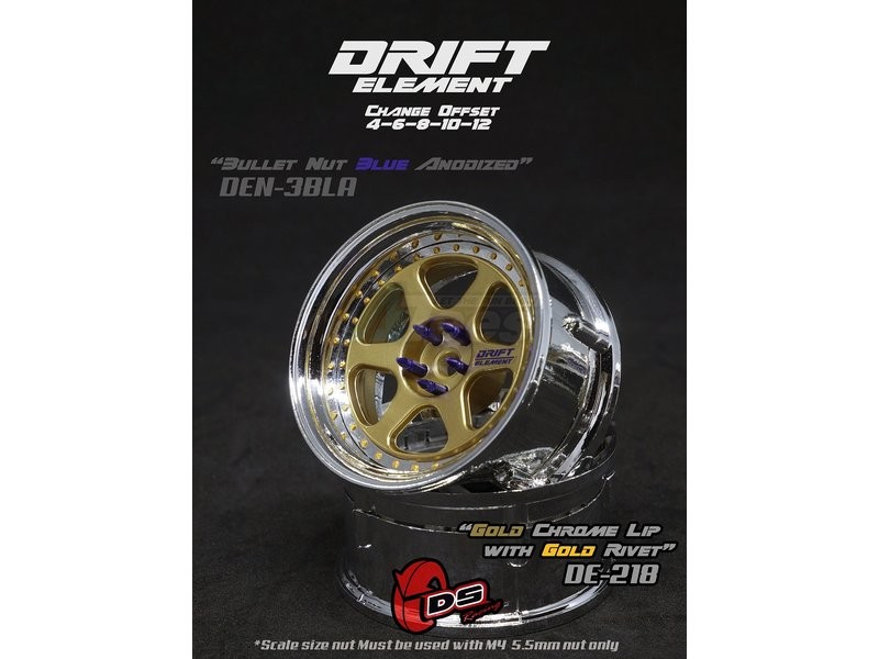 DS Racing Miscellaneous All Drift Element Wheel II - Adj. Offset (2) / Gold Chrome Lip with Gold Rivets