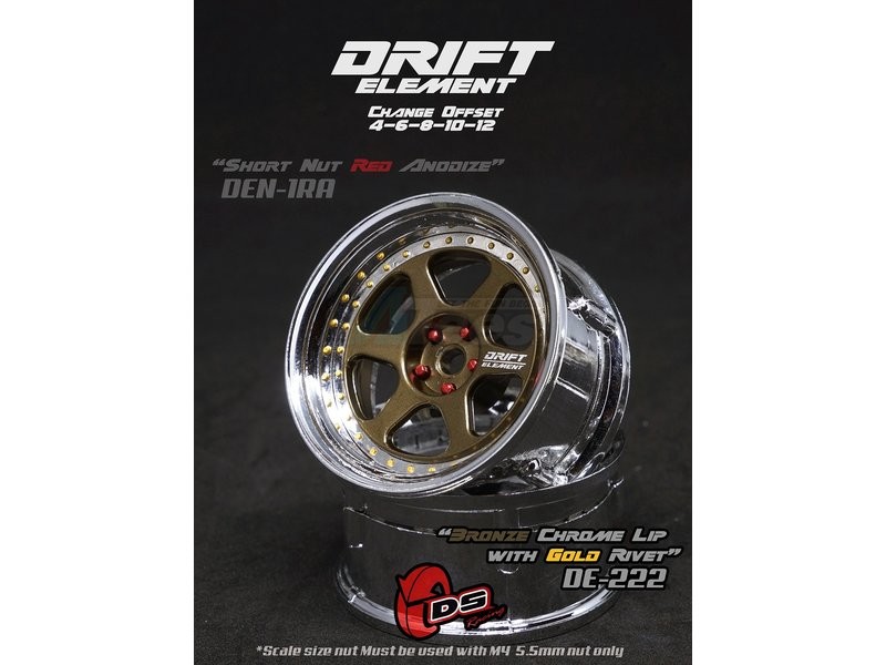 DS Racing Miscellaneous All Drift Element Wheel II - Adj. Offset (2) / Bronze Chrome Lip with Gold Rivets