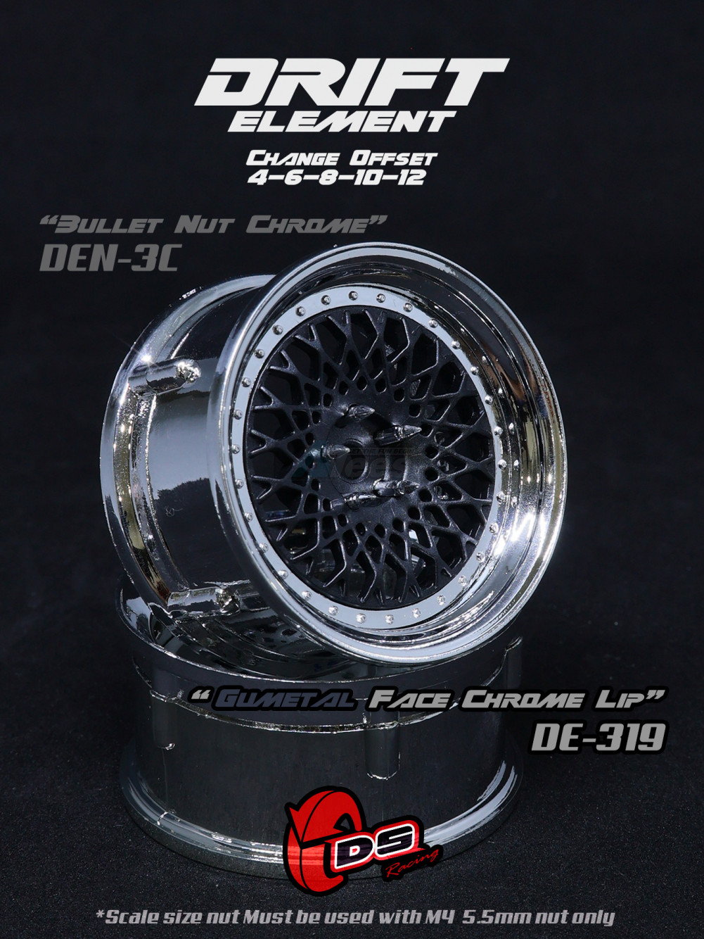 DS Racing Miscellaneous All Drift Element Wheel - Mesh (Gunmetal Face /Chrome Lip)
