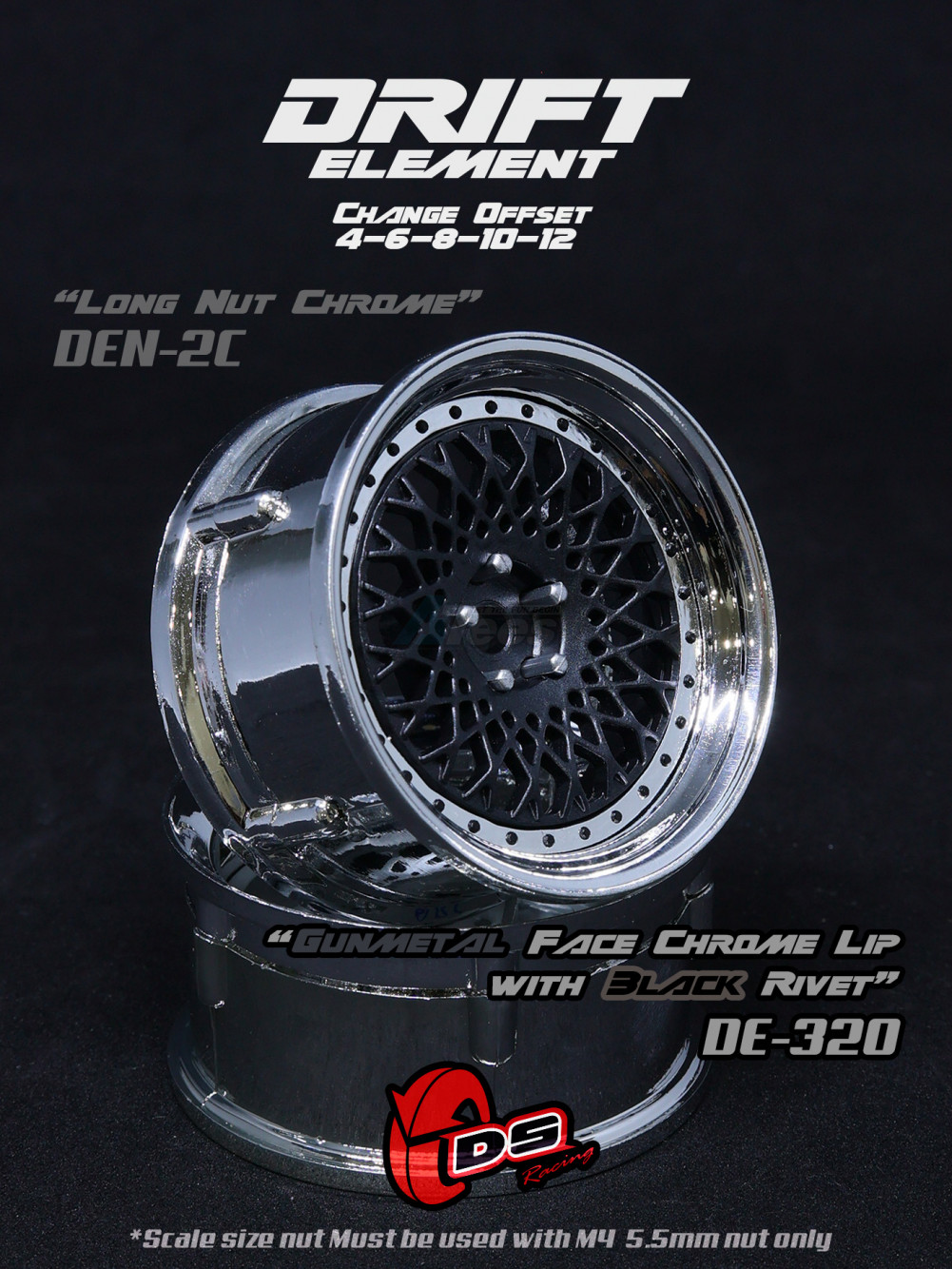 DS Racing Miscellaneous All Drift Element Wheel - Mesh (Gunmetal Face /Chrome Lip /Black Rivets)