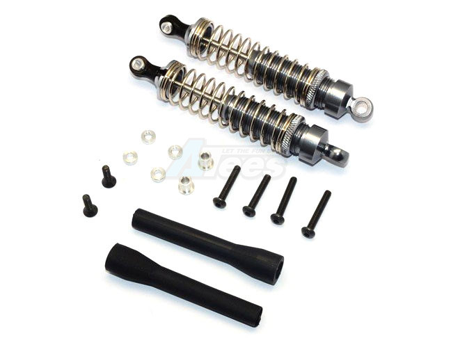 GPM Racing Miscellaneous All Plastic Ball Top Damper (90mm) With 1.2mm Coil Spring & Dust-proof Black Plastic Cover & Washers & Screws - 1pr Set Gun Metal