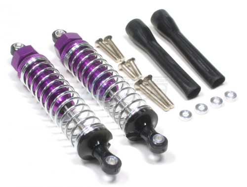 GPM Racing Miscellaneous All Plastic Ball Top Damper (90 mm) With 1.2mm Coil Spring & Dust-Proof Black Plastic Cover & Washers & Screws 1 Pair Set Purple (Silver Springs)