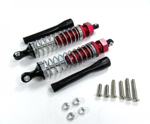 GPM Racing Miscellaneous All Plastic Ball Top Damper (90 mm) With 1.2mm Coil Spring & Dust-Proof Black Plastic Cover & Washers & Screws 1 Pair Set Red (Silver Springs)