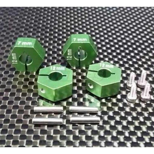 GPM Racing Axial SCX10 Aluminum Hex Adapter (12MMx7MM) - 4 Pcs Set For Axial EXO/SCX10/Wraith Green