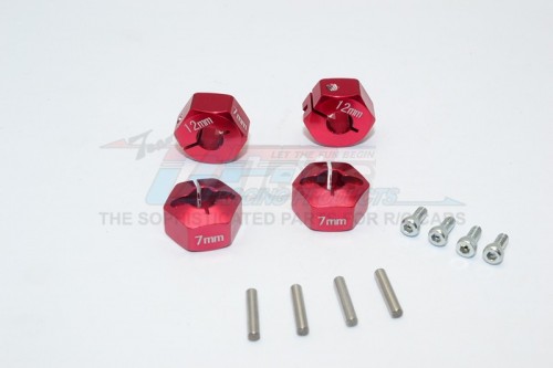 GPM Racing Axial Wraith Aluminum Hex Adapter (12MMx7MM) - 4Pcs Set For Axial Exoscx10Wraith Red