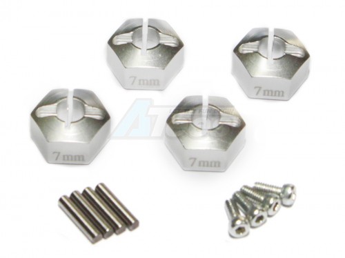 GPM Racing Axial Wraith Aluminum Hex Adapter (12MMx7MM) - 4 Pcs Set For Axial EXO/SCX10/Wraith Silver