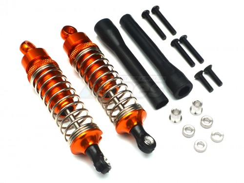 GPM Racing Miscellaneous All Aluminum Ball Top Damper (80mm) With 1.2mm Coil Spring & Aluminum Collars & Washers & Screws & Dust-proof Black Plastic Cover - 1pr Set Orange