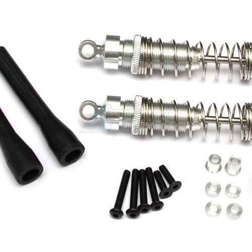 GPM Racing Miscellaneous All Aluminum Ball Top Damper (85mm) With 1.2mm Coil Spring & Aluminum Collars & Washers & Screws & Dust-proof Black Plastic Cover - 1pr Set Silver