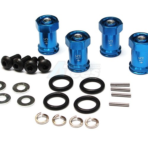 GPM Racing Traxxas 1/16 Mini E-Revo Aluminum Hex Adaptor (+15mm) - 4pcs Set Blue