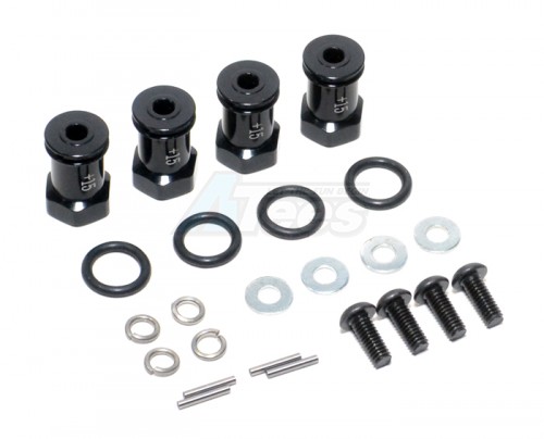 GPM Racing Traxxas 1/16 Mini E-Revo Aluminum Hex Adaptor (+15MM) - 4 Pcs Set Black