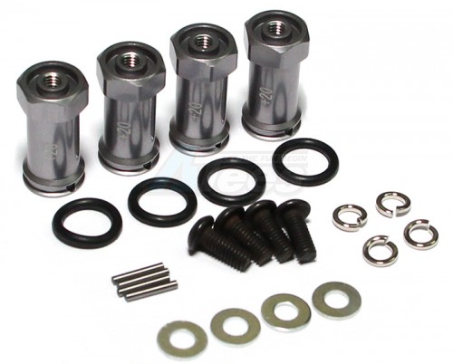 GPM Racing Traxxas 1/16 Mini E-Revo Aluminum Hex Adaptor (+20mm) - 4pcs Set Gun Metal
