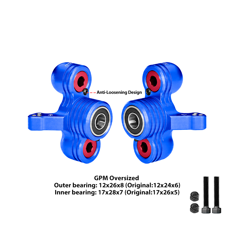 GPM Racing Arrma Kraton 8S BLX 6061-T6 Alloy Front Steering Knuckles (Larger Bearings) for Arrma 1/5 Kraton 8S EXB Outcast 8S EXB Blue
