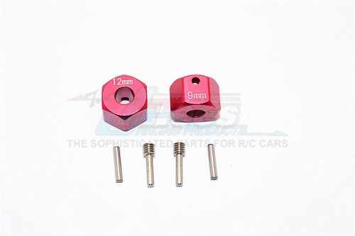 GPM Racing Axial SCX10 II Aluminium Wheel Hex Adapters 12MM X 9MM - 2Pcs Set Red