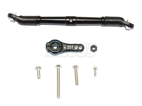 GPM Racing Axial SCX10 II Aluminium Adjustable Servo Rod & 25T Servo Horn - 2Pcs Set Black
