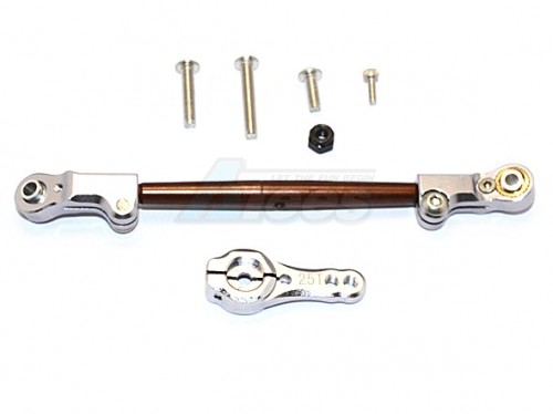 GPM Racing Axial SCX10 II Spring Steel Adjustable Servo Rod With Aluminium Ends & 25T Servo Horn - 2Pcs Set Gun Metal
