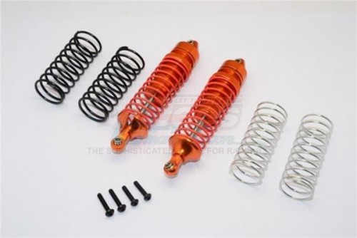 GPM Racing Traxxas Rustler VXL Aluminum Rear Adjustable Spring Damper With Aluminum Ball Top & Ball Ends - 1pr Set (1.3mm, 1.5mm, 1.7mm Coil Spring & 4mm Thick Shaft) Orange