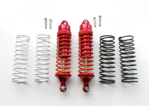 GPM Racing Traxxas Slash Aluminum Rear Adjustable Spring Damper With Aluminum Ball Top & Ball Ends - 1pr Set (1.3mm, 1.5mm, 1.7mm Coil Spring & 4mm Thick Shaft) Red