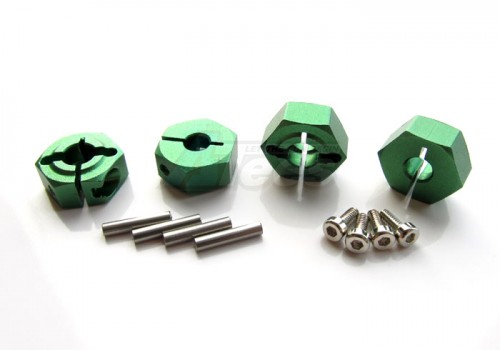 GPM Racing Tamiya TT-01D Aluminum Wheel Hex Drive Adaptor With Pins & Screws 4 Pcs Set Green