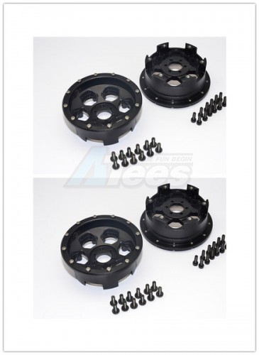 GPM Racing Axial Yeti Aluminium Front & Rear 2.2 Wheels (6 Poles) - 2Pairs Set Black