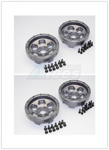 GPM Racing Axial Yeti Aluminium Front & Rear 2.2 Wheels (6 Poles) - 2Pairs Set Gun Metal