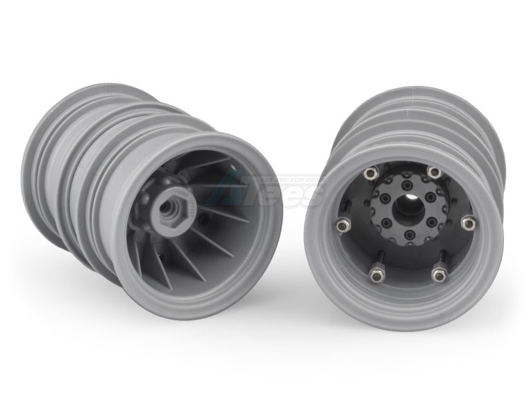 JConcepts Miscellaneous All Krimson Dually - 2.6 Inch Dual Truck Wheels w/ Adaptors, Covers - 2pc Silver