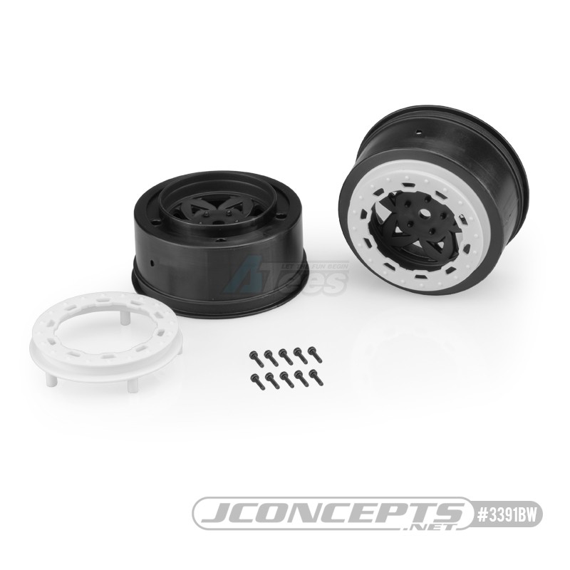 JConcepts Miscellaneous All Tremor, Slash Rear, Slash 4x4 F&R Wheel - Black Wheel / White Beadlock - 2pc