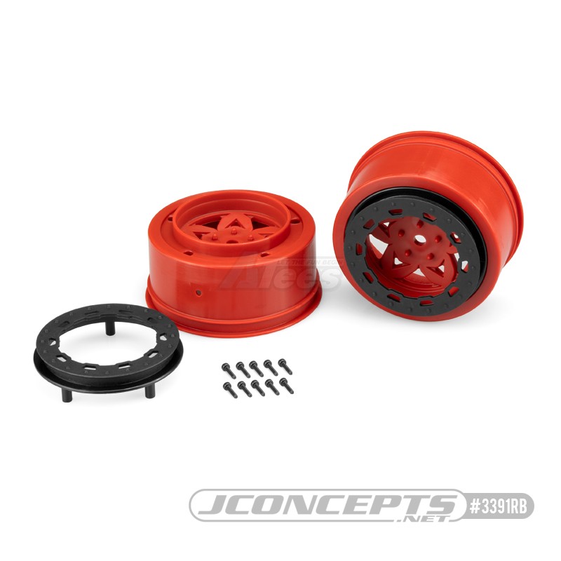 JConcepts Miscellaneous All Tremor, Slash Rear, Slash 4x4 F&R Wheel - Red Wheel / Black Beadlock - 2pc