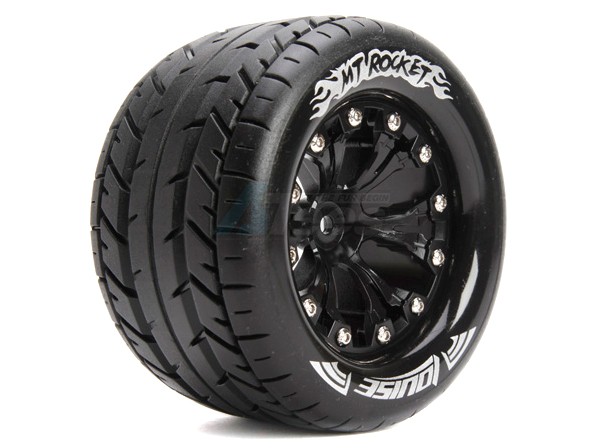 Louise RC Traxxas Rustler VXL Louise 1/10 MT-Rocket Traxxas Style Bead 2.8 Monster Truck Tire Soft Compound / Black Rim / 0 Offset (rear)