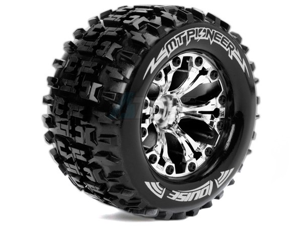 Louise RC Traxxas Rustler VXL Louise 1/10 MT-Pioneer Traxxas Style Bead 2.8 Monster Truck Tire Soft Compound / Chrome Rim / 0 Offset (rear)