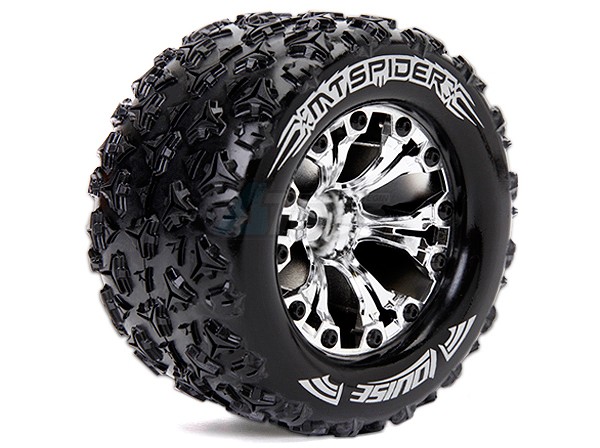 Louise RC Traxxas Stampede VXL Louise 1/10 MT-Spider Traxxas Style Bead 2.8 Monster Truck Tire Soft Compound / Chrome Rim / 1/2 Offset (for Jato 2wd Rear)
