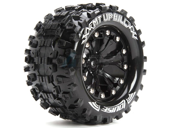 Louise RC Traxxas Jato Louise 1/10 MT-UPHILL Traxxas Style Bead 2.8 Monster Truck Tire Soft Compound / Black Rim / 1/2 Offset (for GP Rustler 2WD Rear/ep Rustler 2WD Front)