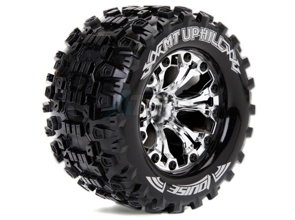 Louise RC Traxxas Stampede VXL Louise 1/10 MT-UPHILL Traxxas Style Bead 2.8 Monster Truck Tire Soft Compound / Chrome Rim / 1/2 Offset (for Jato 2WD Rear)