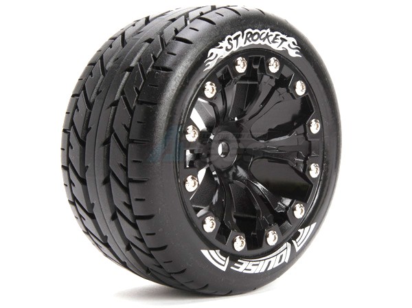 Louise RC Traxxas Stampede VXL Louise 1/10 ST-Rocket Traxxas Style Bead 2.8 Stadium Truck Tire Soft Compound / Black Rim / Bearing (for Gp Jato 2wd Front)