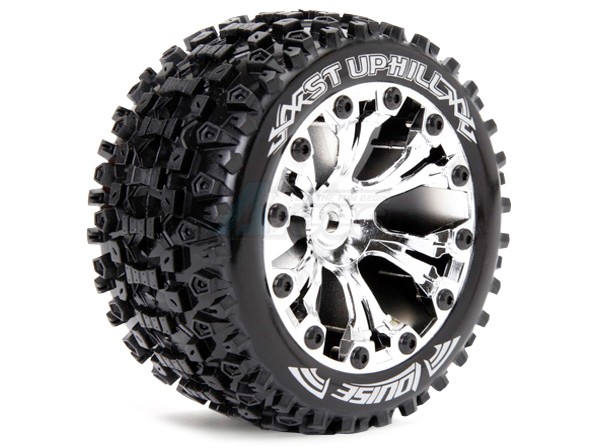 Louise RC Traxxas Stampede VXL 1/10 ST-UPHILL 2.8 Inch Stadium Truck Wheel + Tire Set Traxxas Style Bead Soft Compound / Chrome / 1/2 Offset