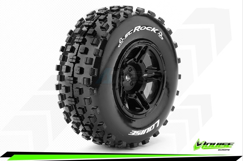 Louise RC Traxxas Slash SC-ROCK 1/10 Short Course Wheel + Tire Set Mounted Soft (Black) for SLASH 2WD Front