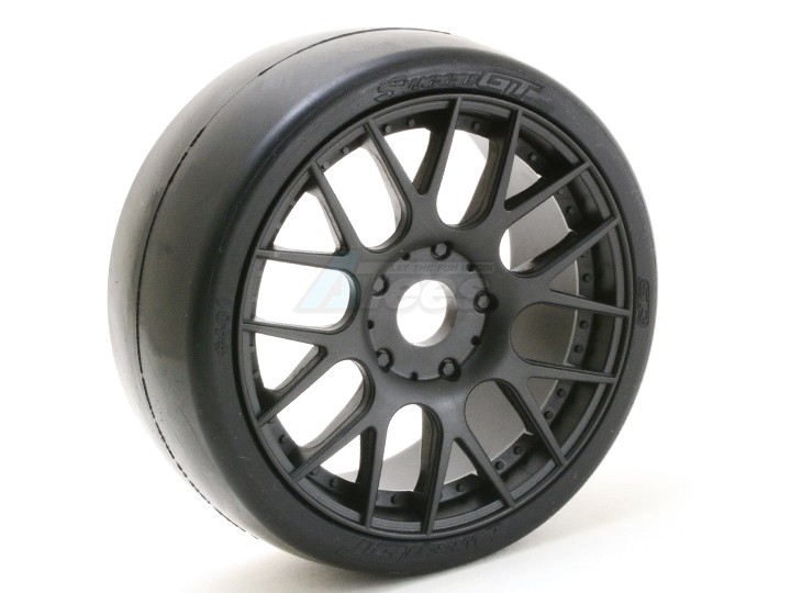 Sweep Racing Miscellaneous All 1:8 EXP GT Racing Slick Glued Tires 40Deg. W/ Belt (EVO16 Black Wheel) 2pcs