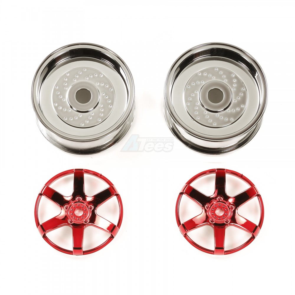 Tamiya Miscellaneous All Red Plated 2-Piece 6-Spoke Wheels (26mm WidthOffset +2)