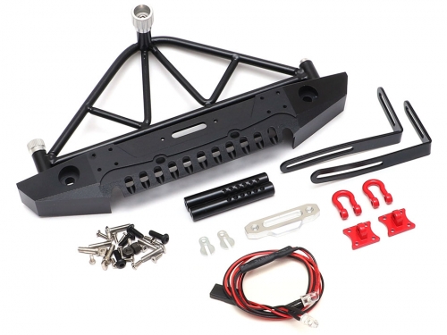Team Raffee Co. Axial SCX10 Steel Tough Rear Bumper W/ Shackles Led Light & Spare Tire Mount Black