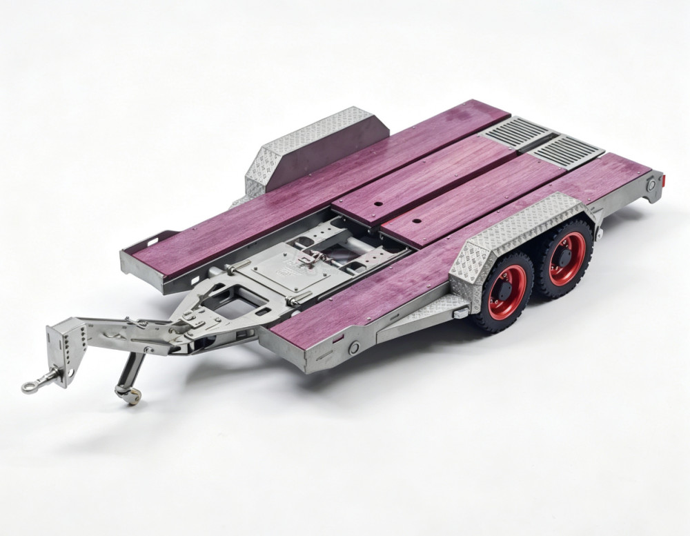 Team Raffee Co. Miscellaneous All 1/10 Dual-Axle Metal Flatbed Trailer, Adjustable Simulated Hitch for RC Rock Crawlers