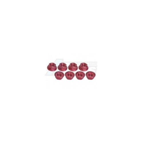 3Racing Miscellaneous All 4mm Aluminum Serrated Nut (8pcs) - Red