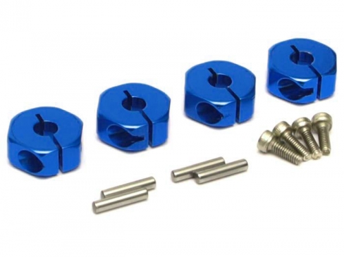 Boom Racing Miscellaneous All 12mm Standard Aluminum Wheel Hex Adaptors w/ Lock Screws Pins & Screws (4) Blue