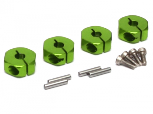 Boom Racing Miscellaneous All 12mm Standard Aluminum Wheel Hex Adaptors w/ Lock Screws Pins & Screws (4) Green
