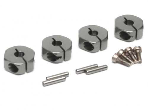 Boom Racing Miscellaneous All 12mm Standard Aluminum Wheel Hex Adaptors w/ Lock Screws Pins & Screws (4) Gun Metal